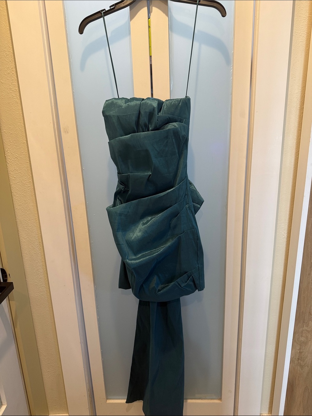 One-Shoulder Teal Evening Dress with Draped Detail